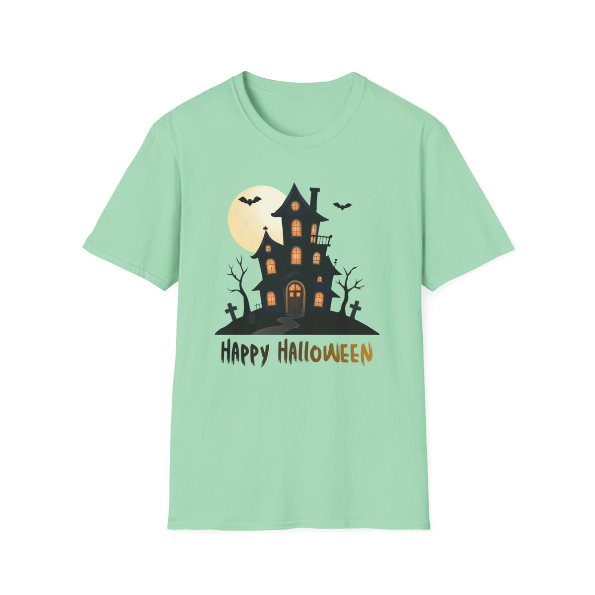 Happy Halloween Haunted House Light Colored Shirt, Spooky Full Moon Halloween
