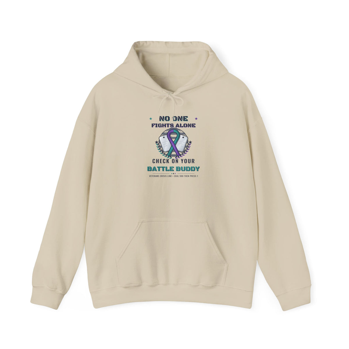 No One Fights Alone Light Colored Hoodie, Check On Your Battle Buddy Veteran Sweatshirt