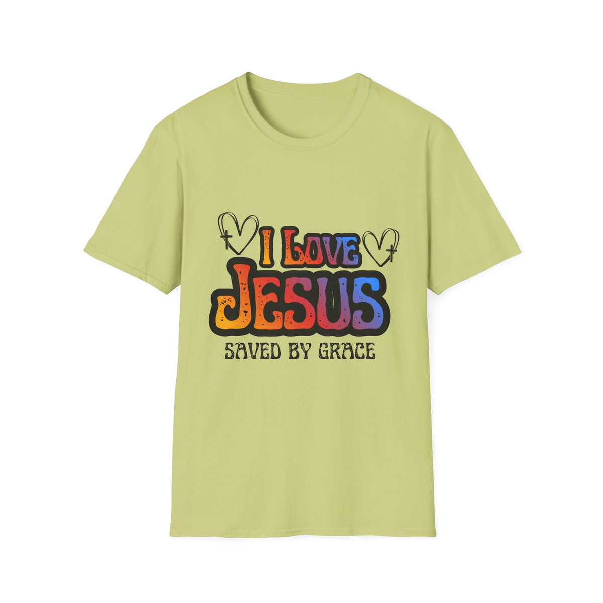 I Love Jesus Shirt, Saved By Grace Colorful Christian Tee