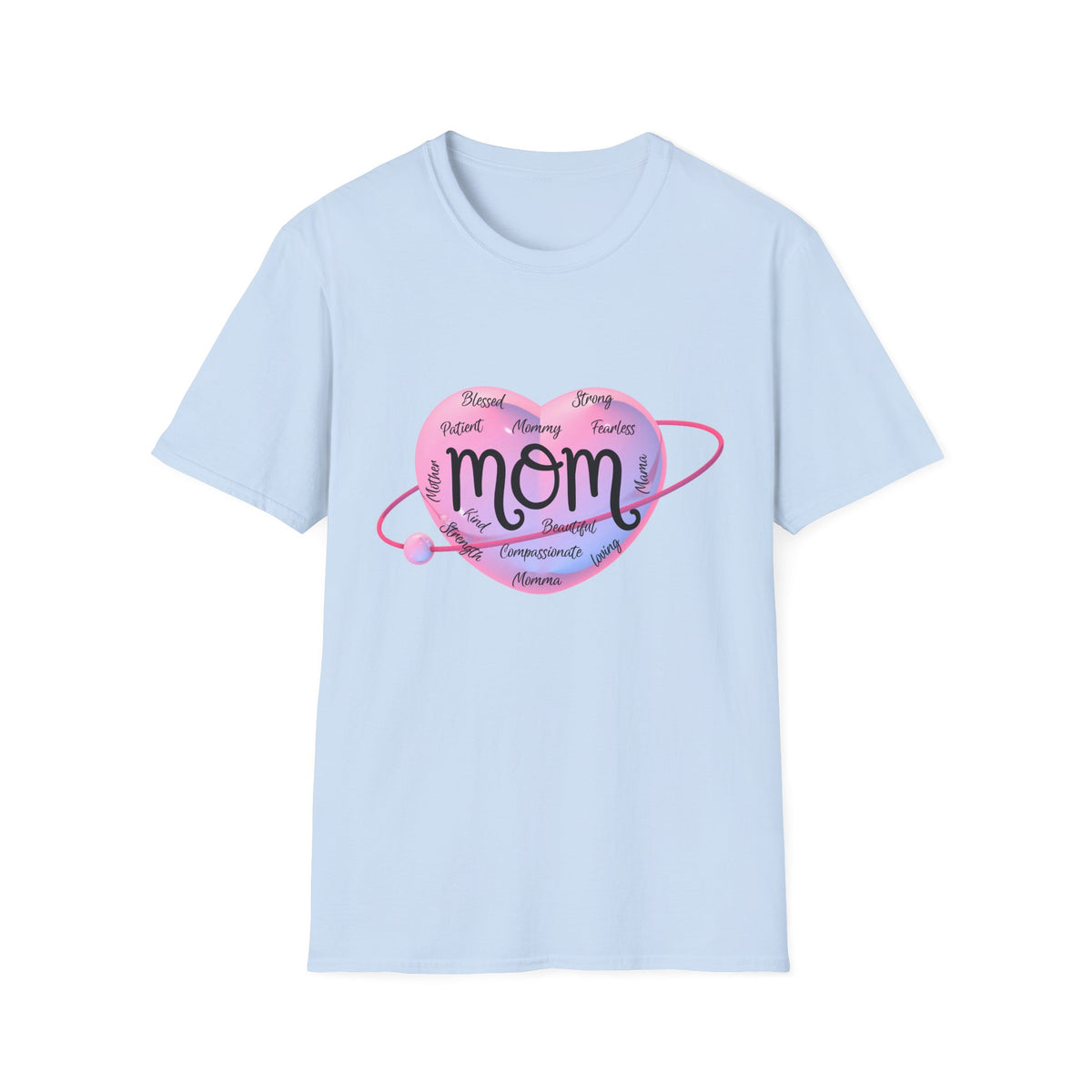 Mom Word Art Heart Light Colored Shirt, Pink Heart Mom Tee