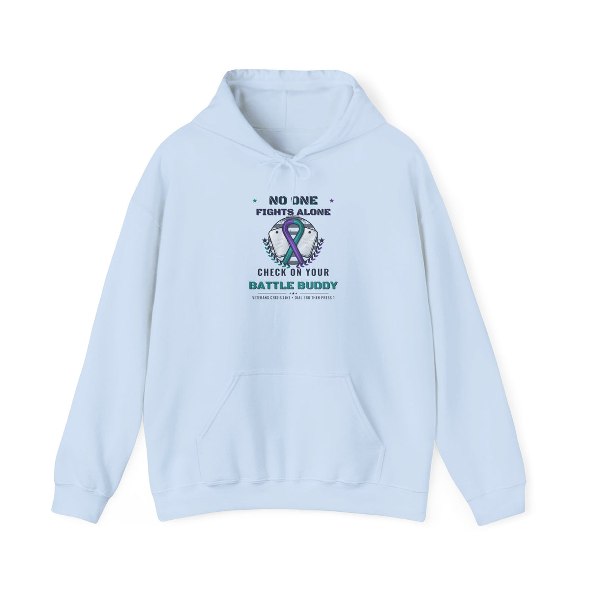 No One Fights Alone Light Colored Hoodie, Check On Your Battle Buddy Veteran Sweatshirt