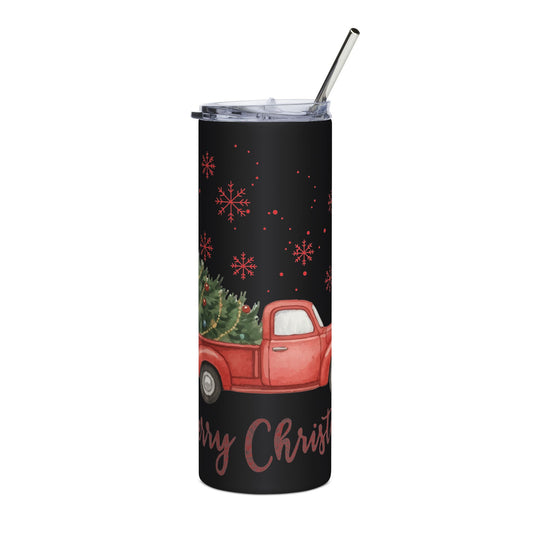 Merry Christmas Red Truck 20oz Tumbler, Farmhouse Christmas Cup