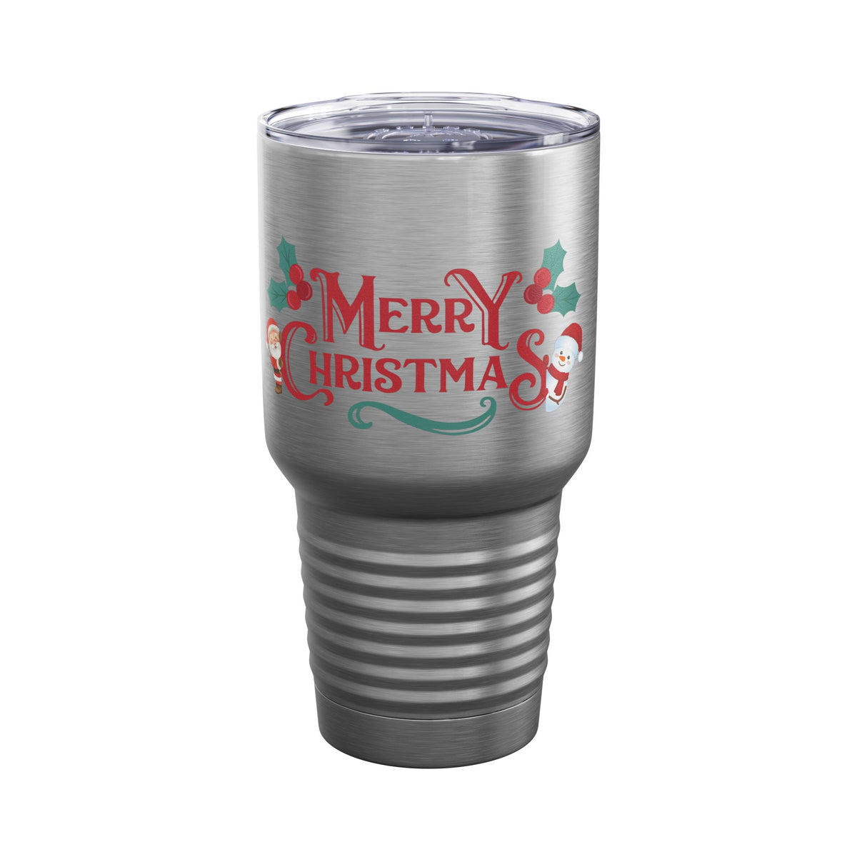 Merry Christmas Santa and Snowman 30oz Tumbler, Holiday Travel Cup