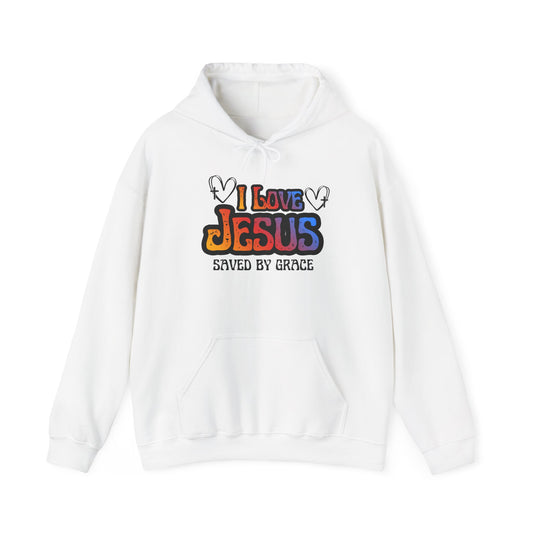 I Love Jesus Hoodie, Saved By Grace Colorful Christian Sweatshirt