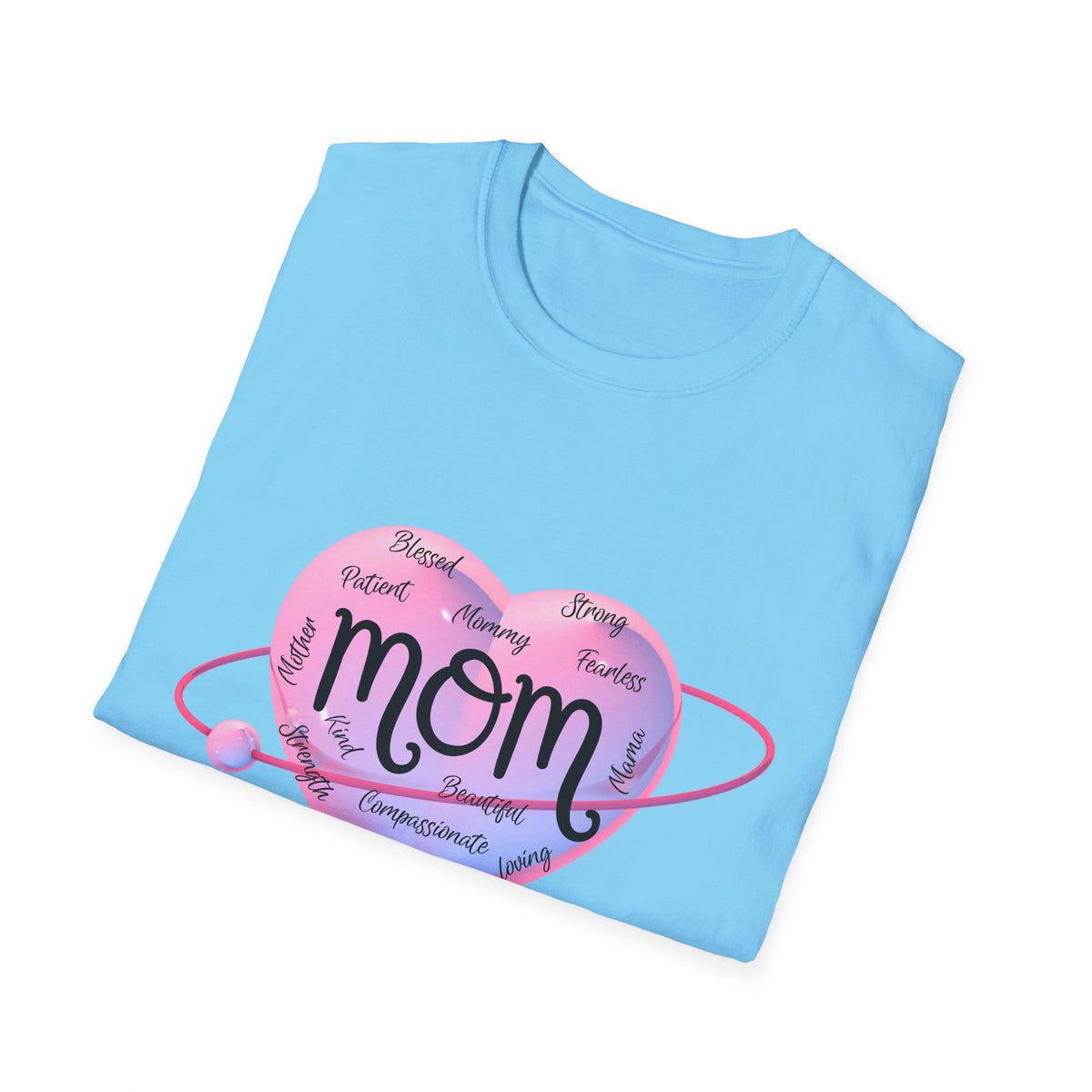 Mom Word Art Heart Light Colored Shirt, Pink Heart Mom Tee
