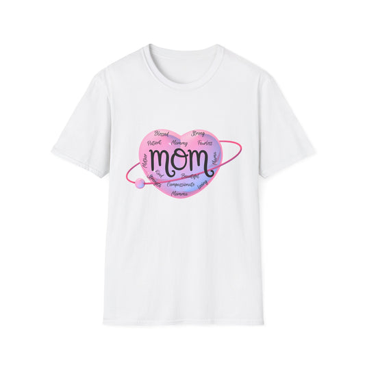 Mom Word Art Heart Light Colored Shirt, Pink Heart Mom Tee