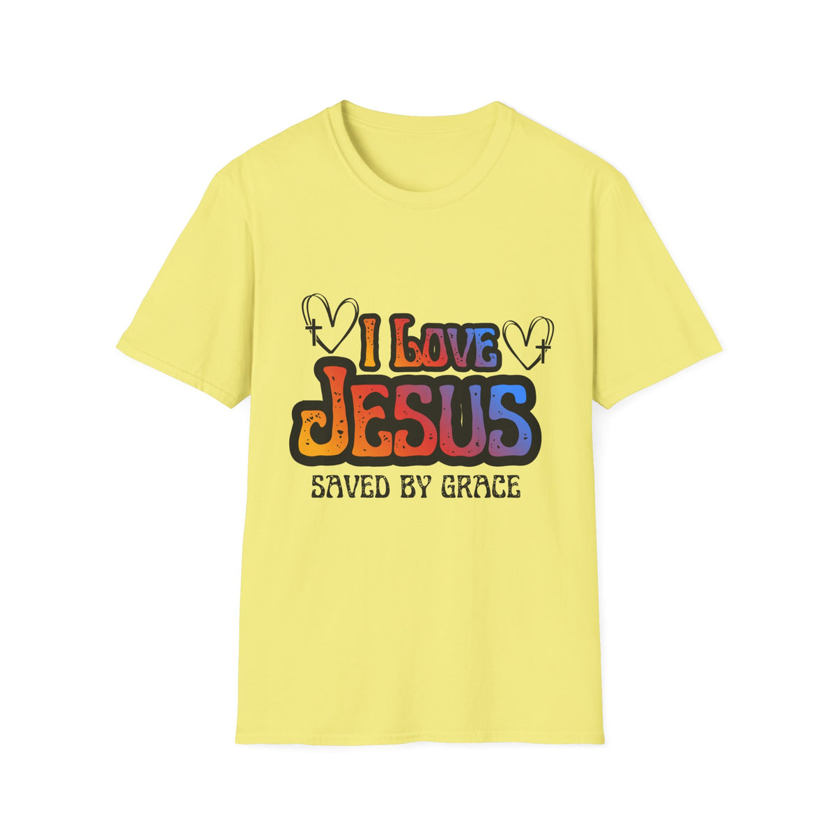 I Love Jesus Shirt, Saved By Grace Colorful Christian Tee