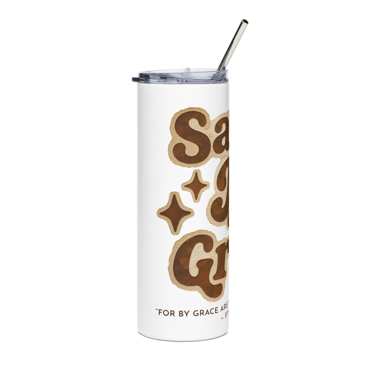 Saved By Grace 20oz Light Colored Tumbler, Ephesians 2:8 Christian Cup