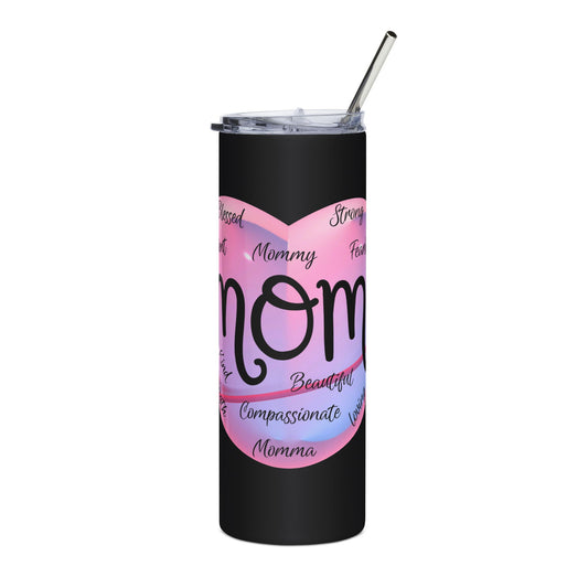 Mom Word Art Heart 20oz Tumbler, Pink Heart Mom Travel Cup, Great Gift For Mom