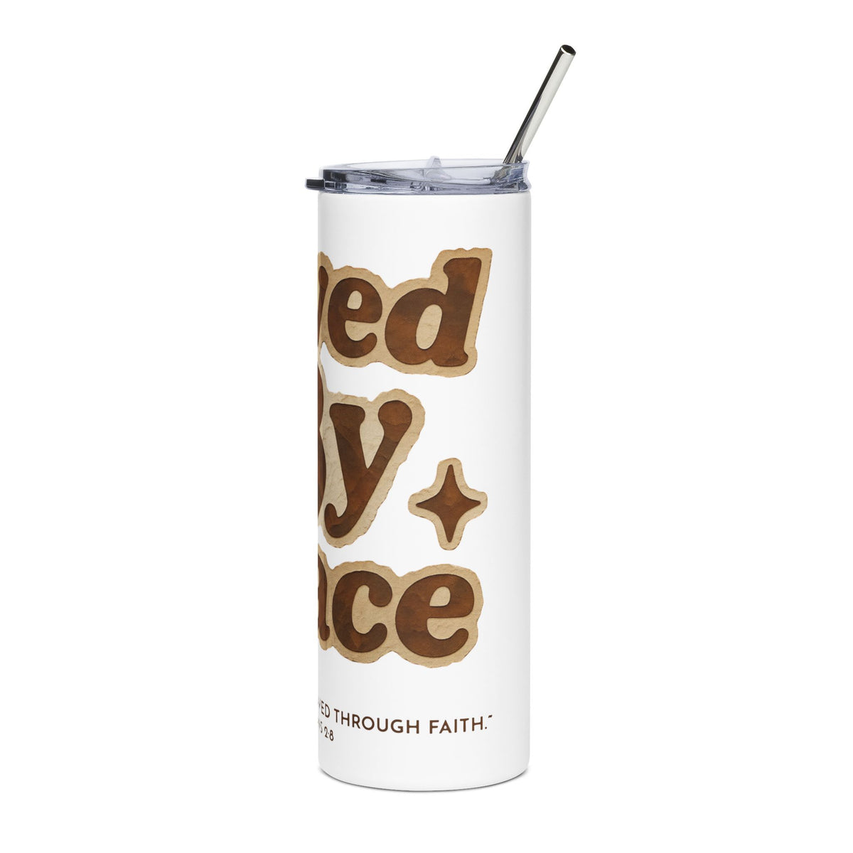 Saved By Grace 20oz Light Colored Tumbler, Ephesians 2:8 Christian Cup