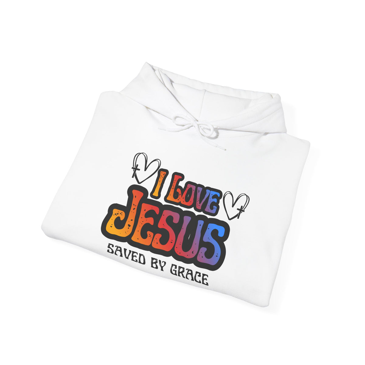 I Love Jesus Hoodie, Saved By Grace Colorful Christian Sweatshirt