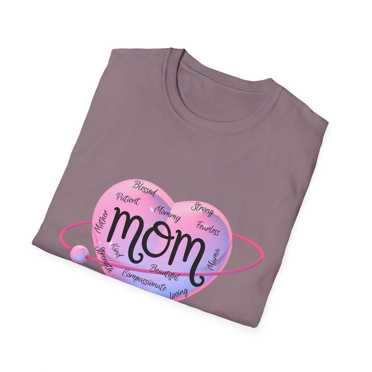 Mom Word Art Heart Light Colored Shirt, Pink Heart Mom Tee