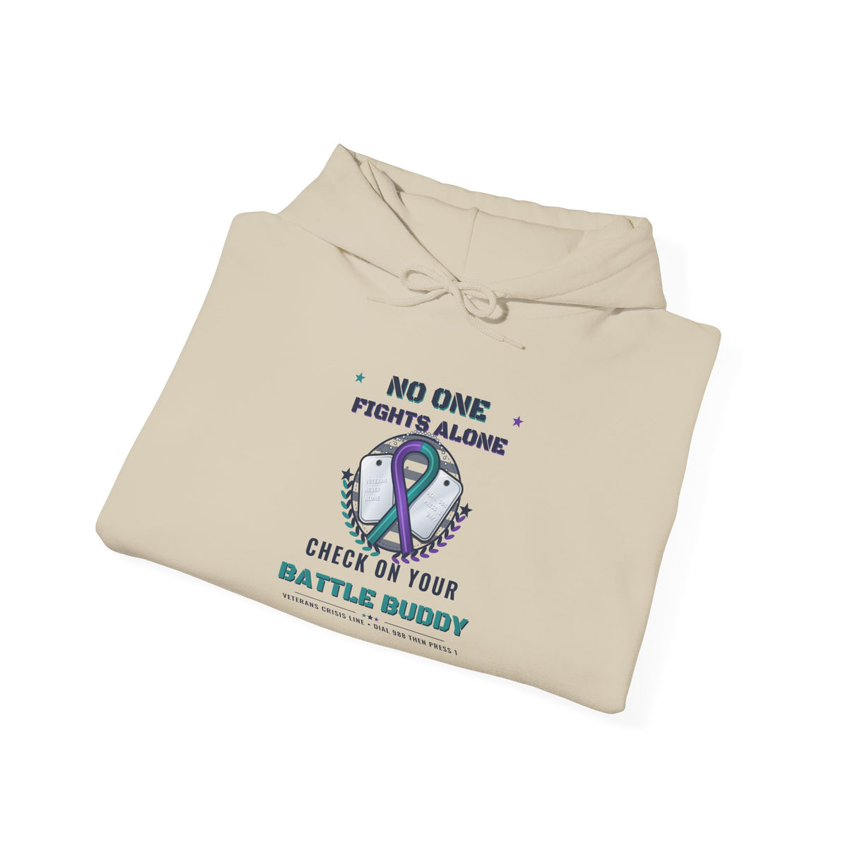 No One Fights Alone Light Colored Hoodie, Check On Your Battle Buddy Veteran Sweatshirt