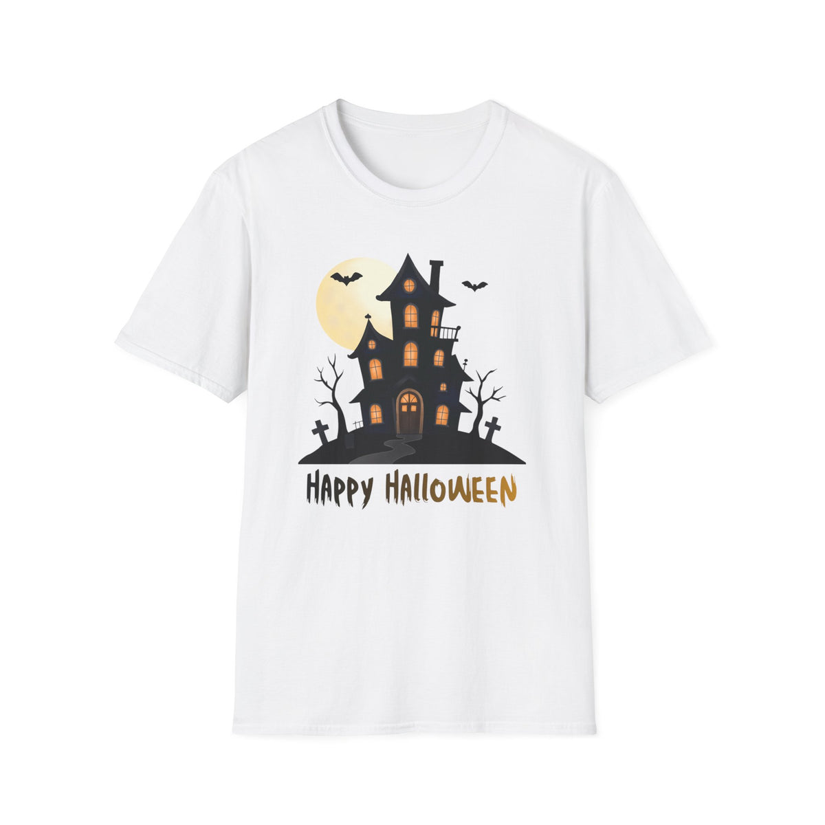 Happy Halloween Haunted House Light Colored Shirt, Spooky Full Moon Halloween
