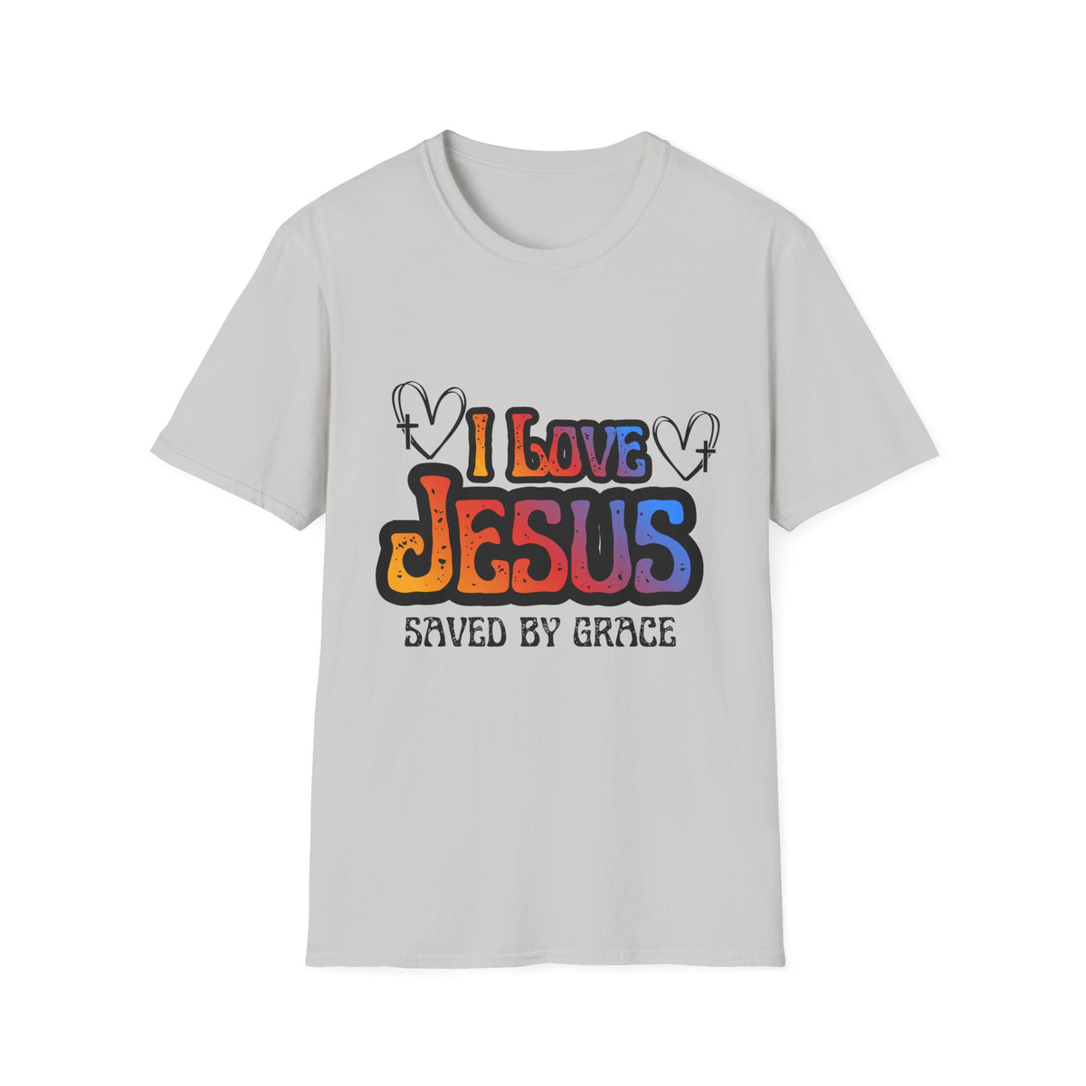 I Love Jesus Shirt, Saved By Grace Colorful Christian Tee