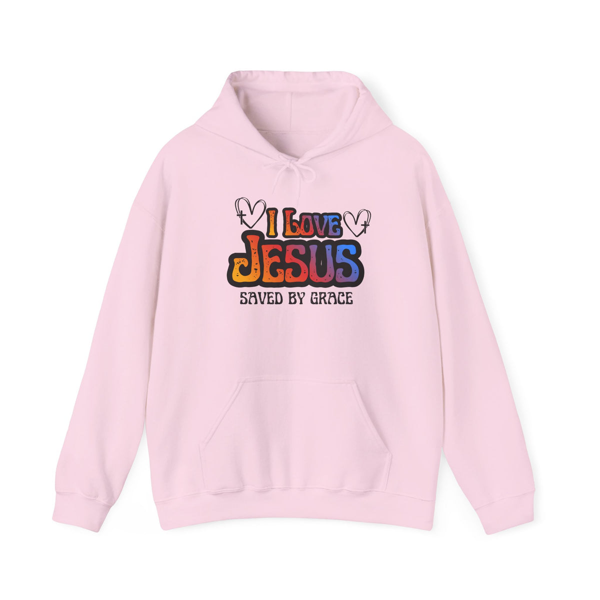I Love Jesus Hoodie, Saved By Grace Colorful Christian Sweatshirt