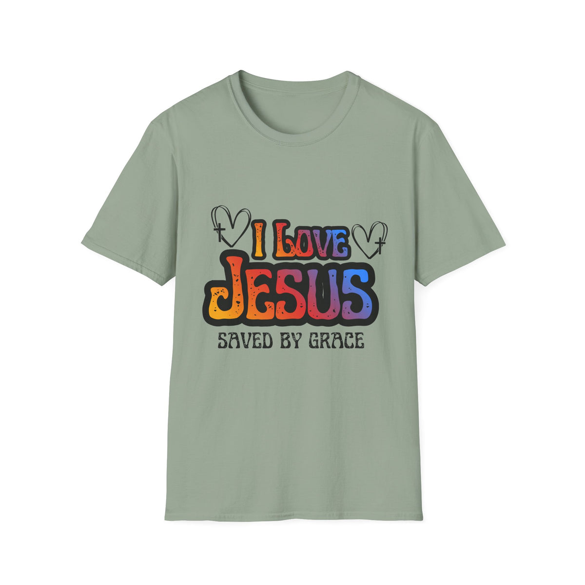 I Love Jesus Shirt, Saved By Grace Colorful Christian Tee