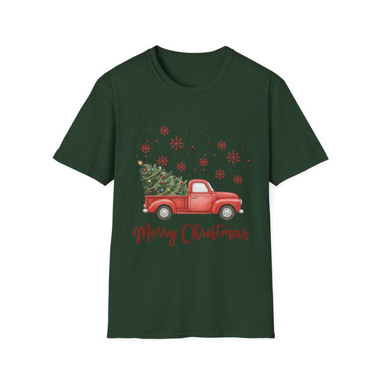 Merry Christmas Red Truck Shirt, Vintage Christmas Tree Truck Tee •