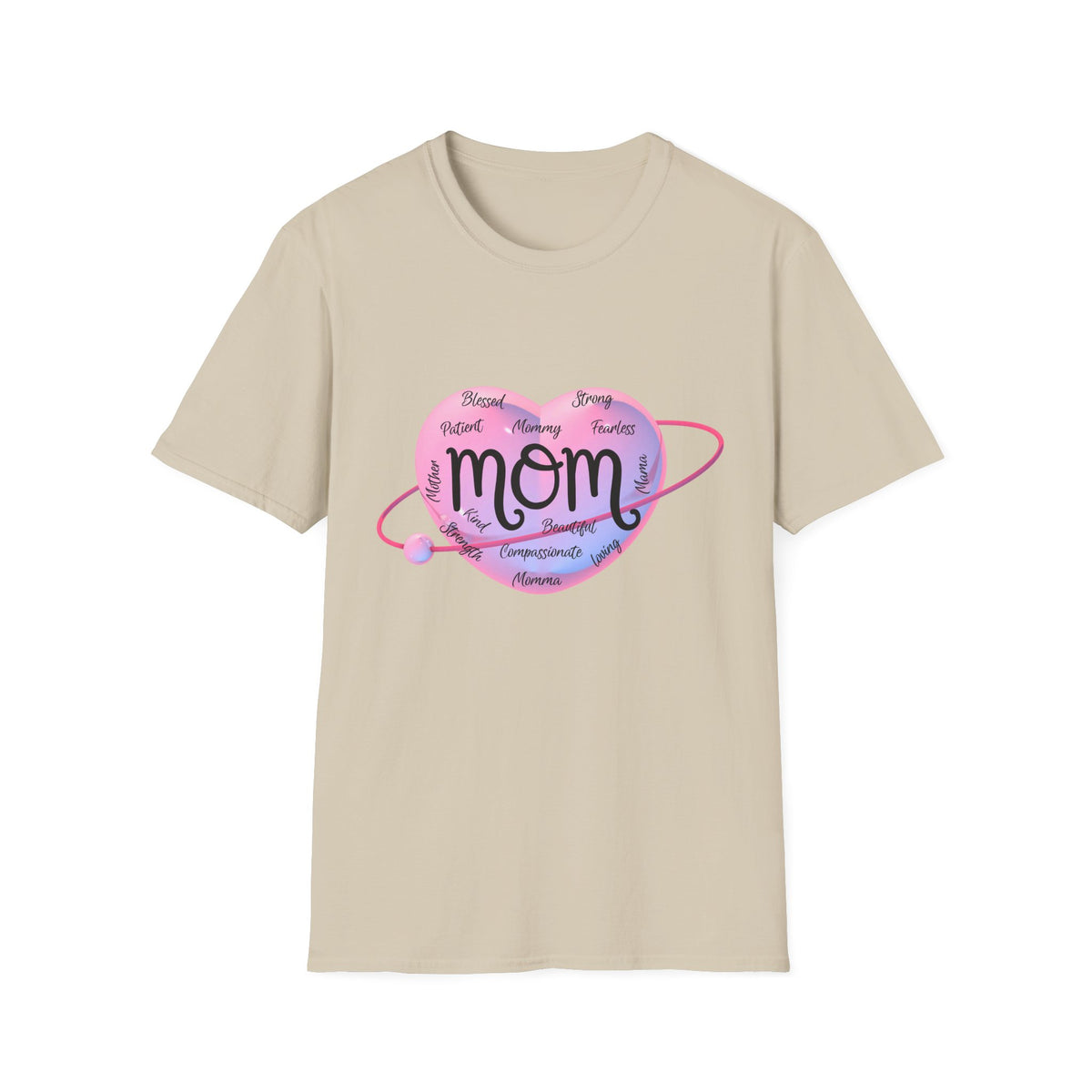 Mom Word Art Heart Light Colored Shirt, Pink Heart Mom Tee