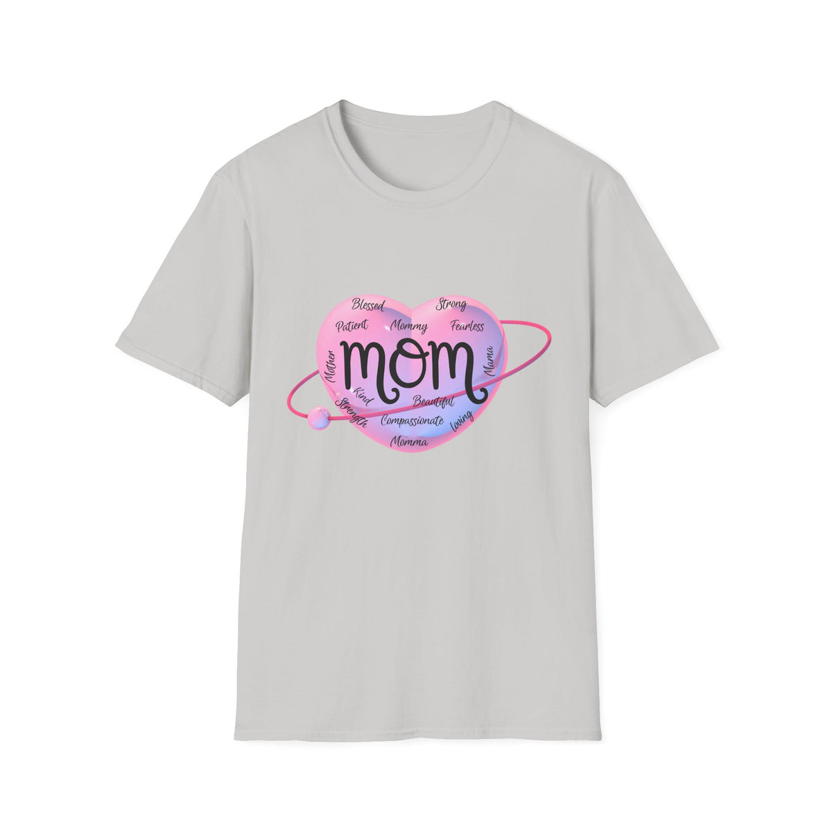 Mom Word Art Heart Light Colored Shirt, Pink Heart Mom Tee