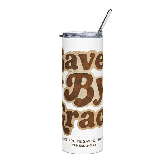 Saved By Grace 20oz Light Colored Tumbler, Ephesians 2:8 Christian Cup