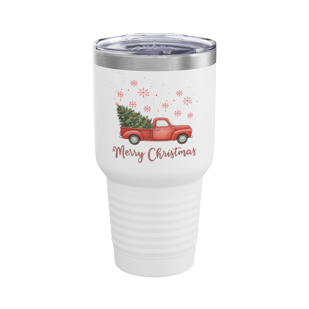 Merry Christmas Red Truck 30oz Tumbler, Farmhouse Christmas Cup
