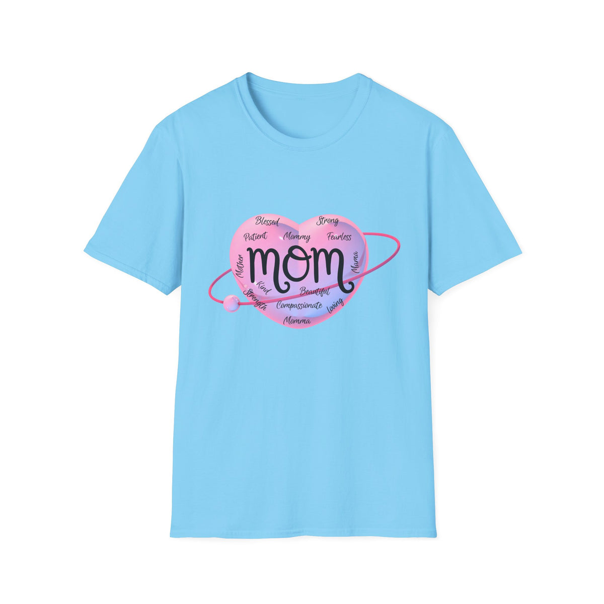 Mom Word Art Heart Light Colored Shirt, Pink Heart Mom Tee