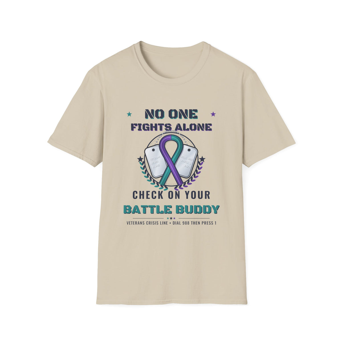 No One Fights Alone Light Colored Shirt, Check On Your Battle Buddy Veteran Tee, Suicide Prevention Awareness