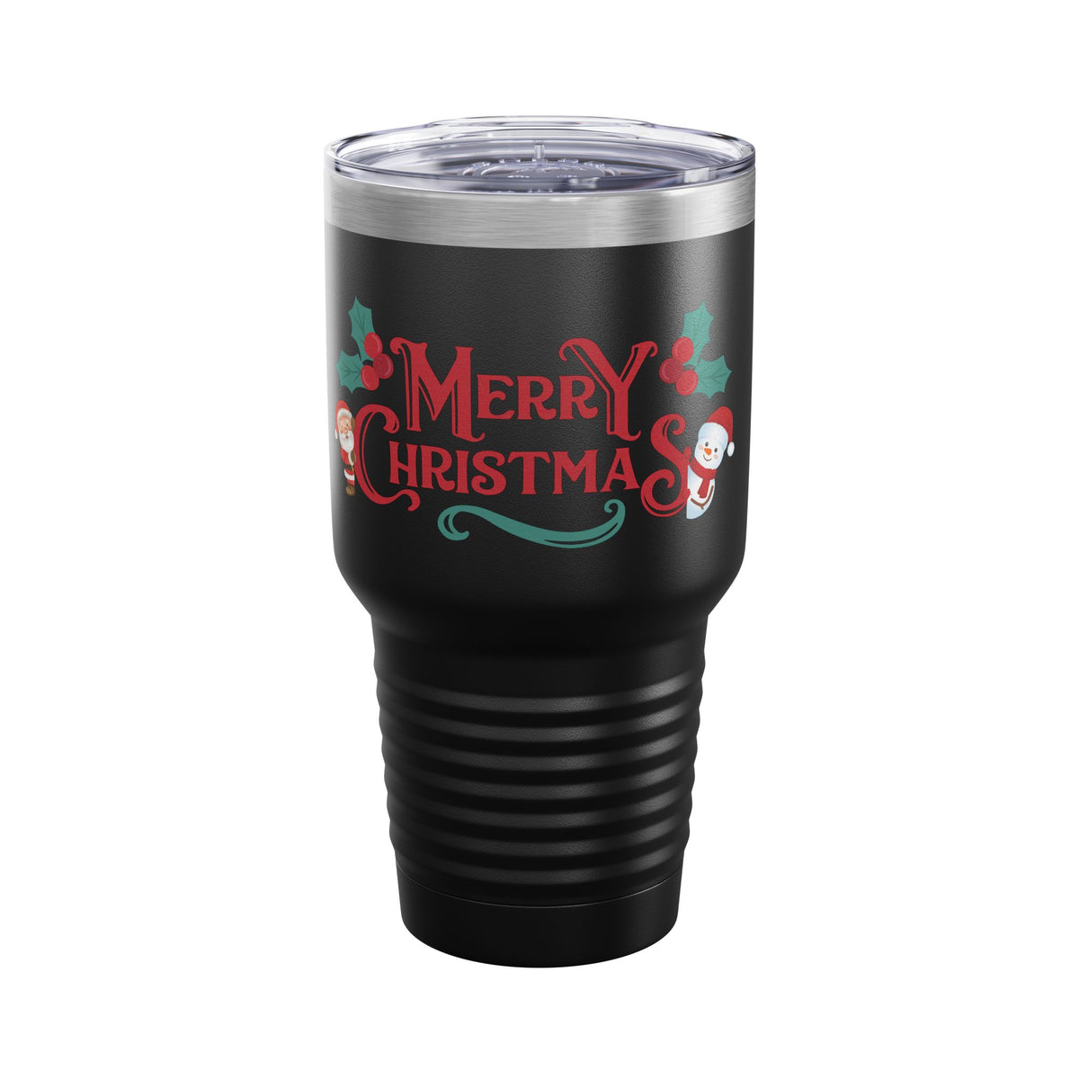 Merry Christmas Santa and Snowman 30oz Tumbler, Holiday Travel Cup