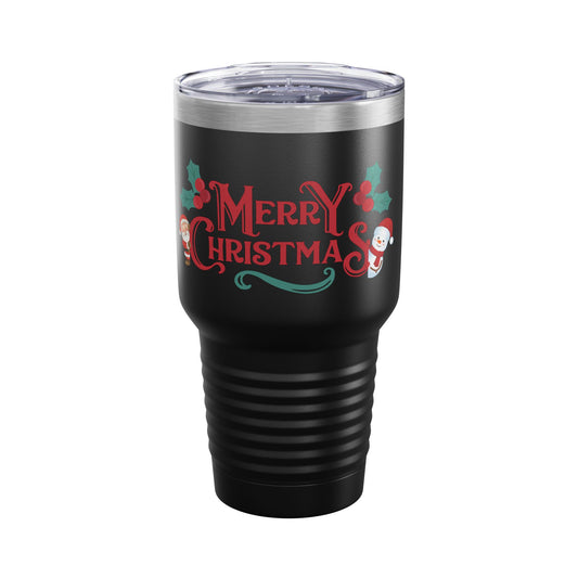 Merry Christmas Santa and Snowman 30oz Tumbler, Holiday Travel Cup