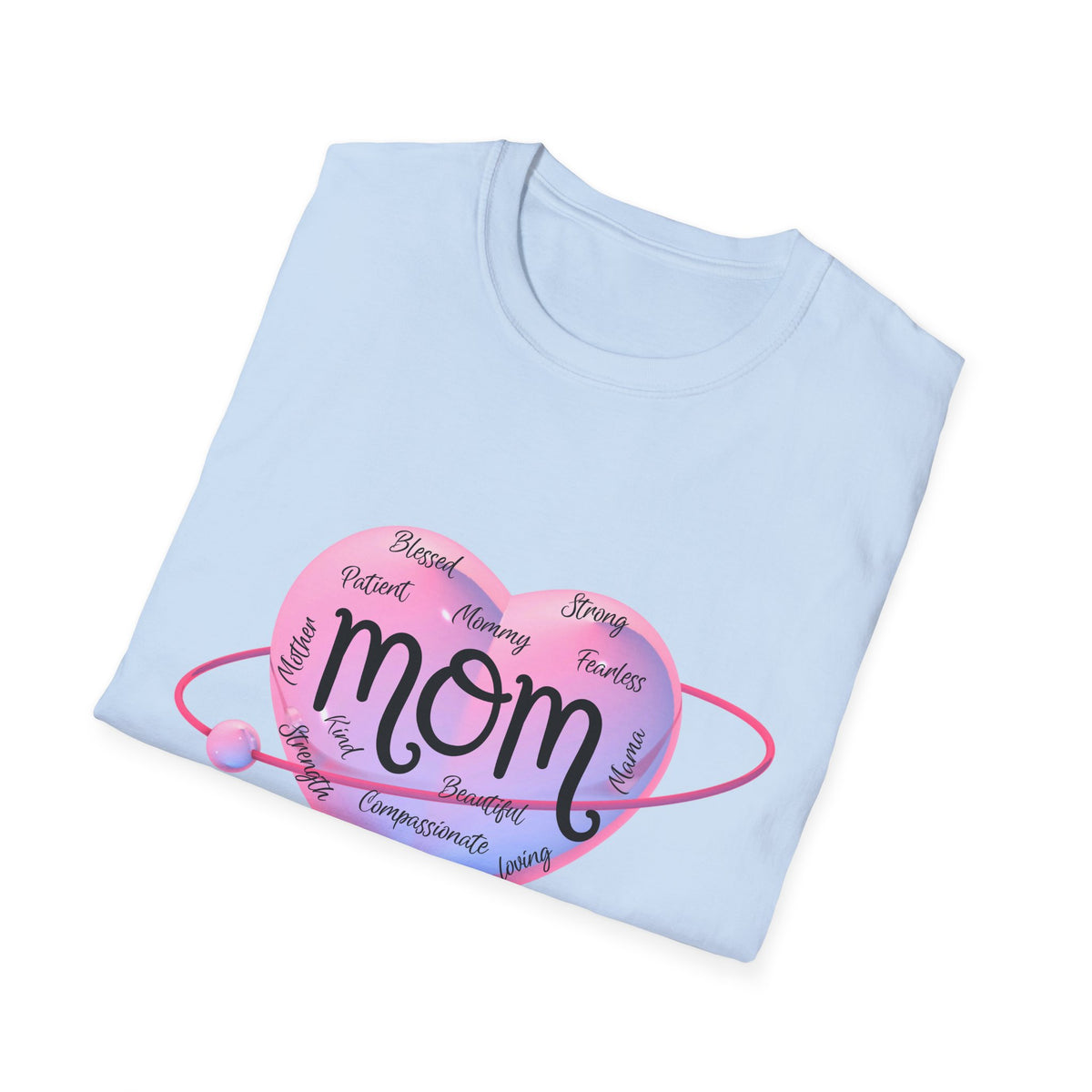 Mom Word Art Heart Light Colored Shirt, Pink Heart Mom Tee