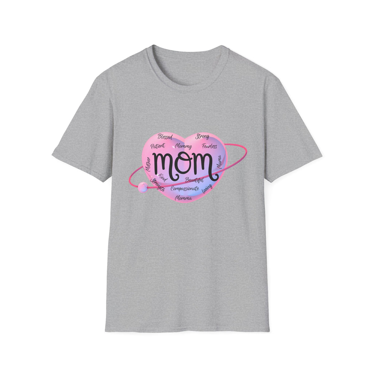 Mom Word Art Heart Light Colored Shirt, Pink Heart Mom Tee