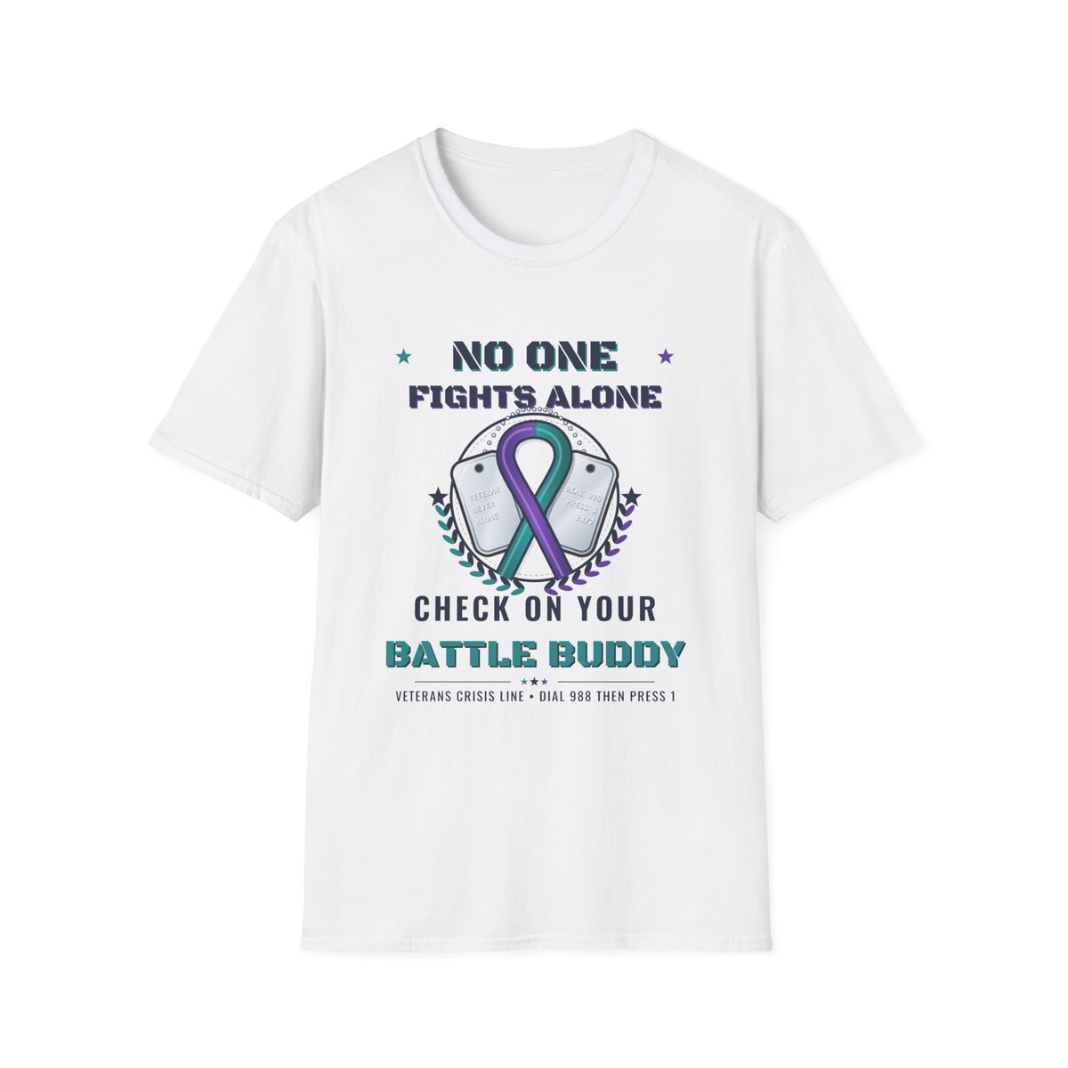 No One Fights Alone Light Colored Shirt, Check On Your Battle Buddy Veteran Tee, Suicide Prevention Awareness
