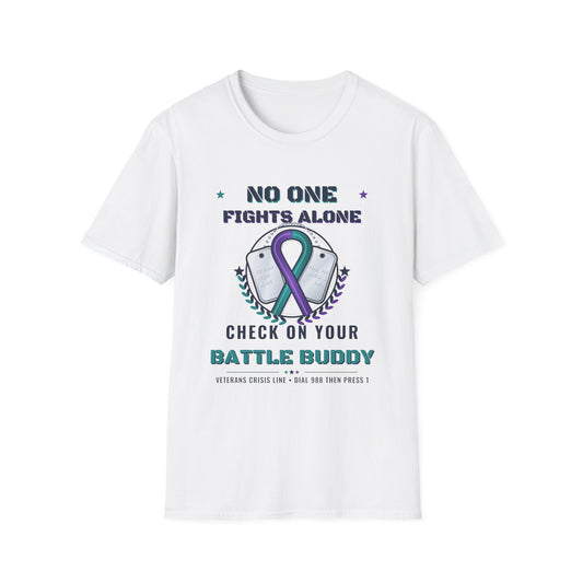 No One Fights Alone Light Colored Shirt, Check On Your Battle Buddy Veteran Tee, Suicide Prevention Awareness