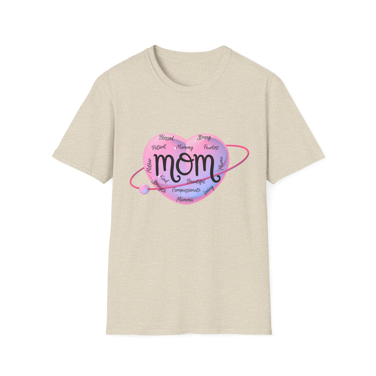 Mom Word Art Heart Light Colored Shirt, Pink Heart Mom Tee