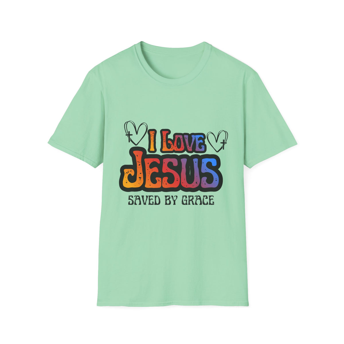 I Love Jesus Shirt, Saved By Grace Colorful Christian Tee