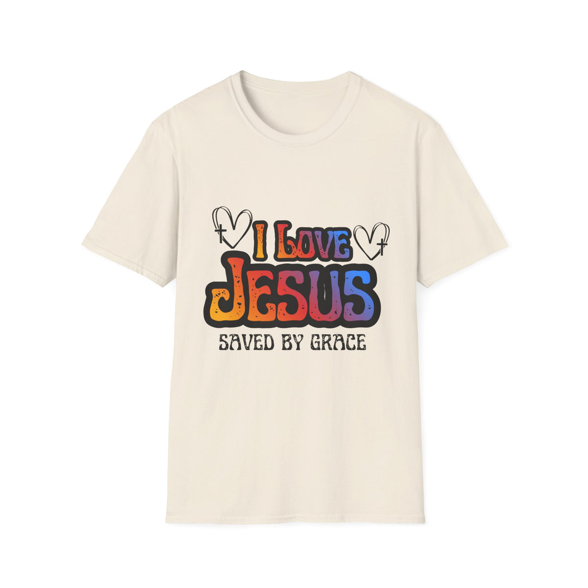 I Love Jesus Shirt, Saved By Grace Colorful Christian Tee