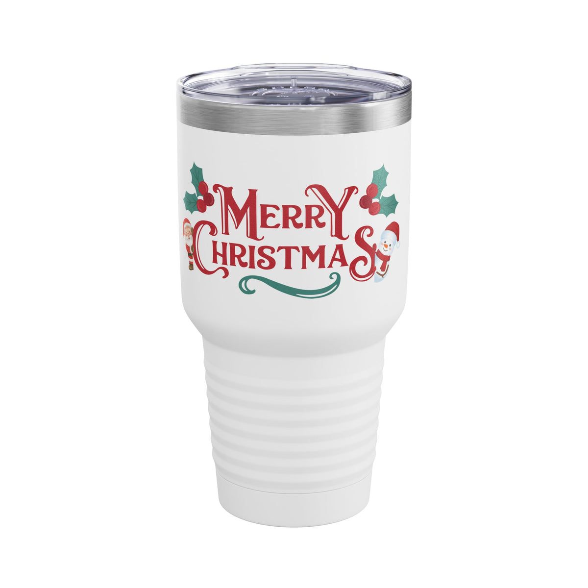 Merry Christmas Santa and Snowman 30oz Tumbler, Holiday Travel Cup